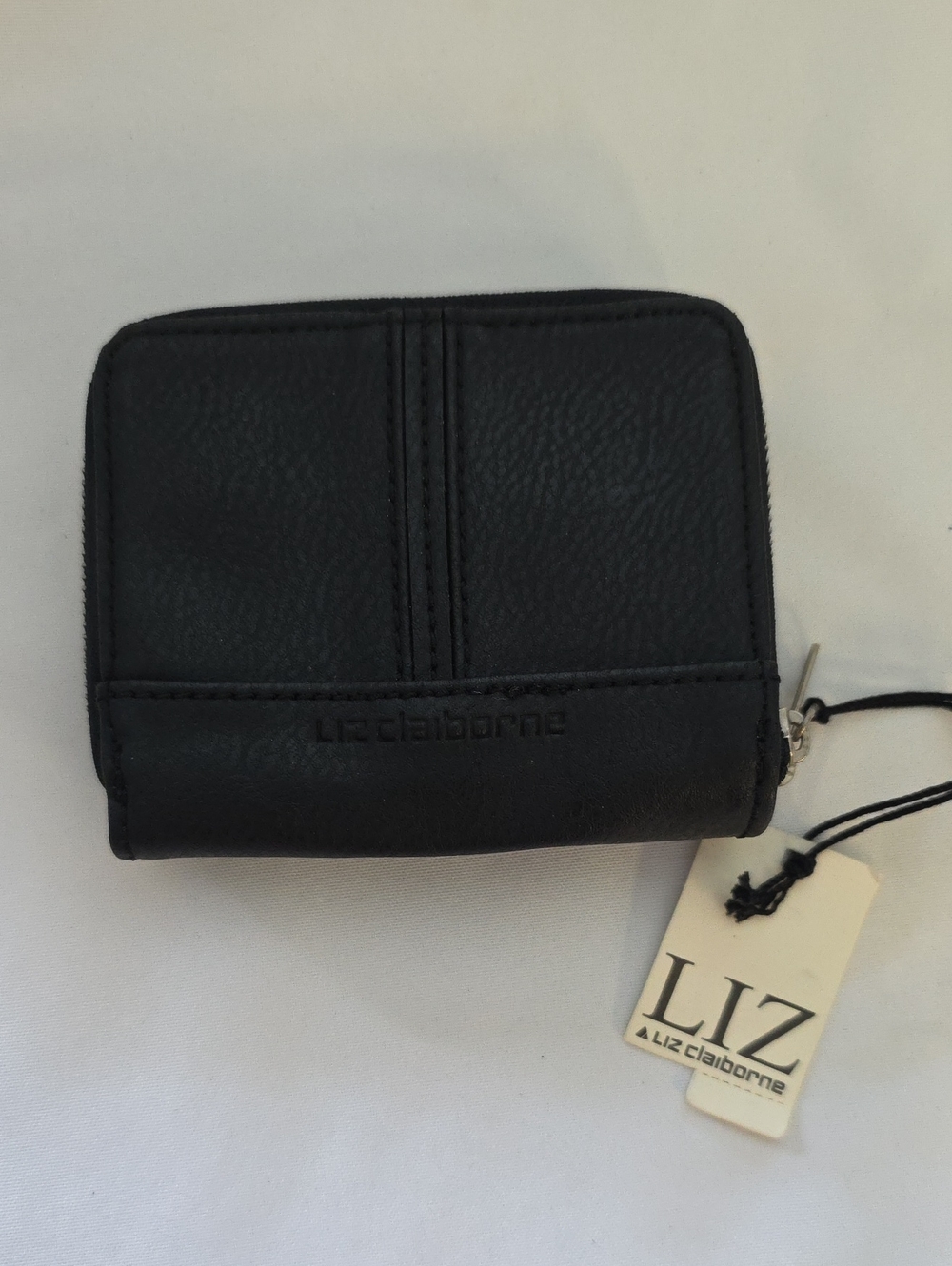 Vintage Liz Claiborne Leather Black Compact Zip Wallet New Old Stock With Tags